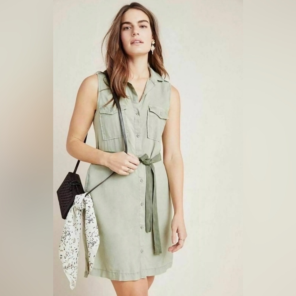Cloth & Stone By Anthropology Utility Shirtdress Womens M Green Sleeveless